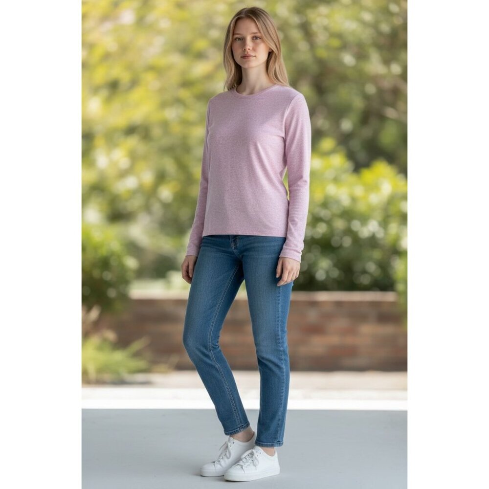 Cuddl Duds Womens M Warm Layer Long Sleeve Crew Top Pink Heather Stretch Fleece
